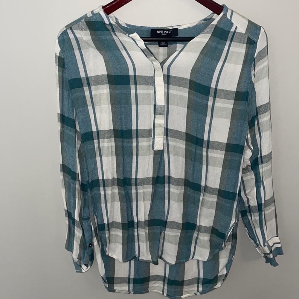 Nine West Plaid Blouse